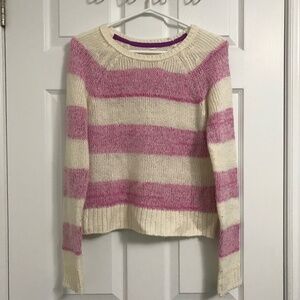 Y2K Aeropostale Stripes Crew Neck Sweater Long Sleeve M Pink White Cream